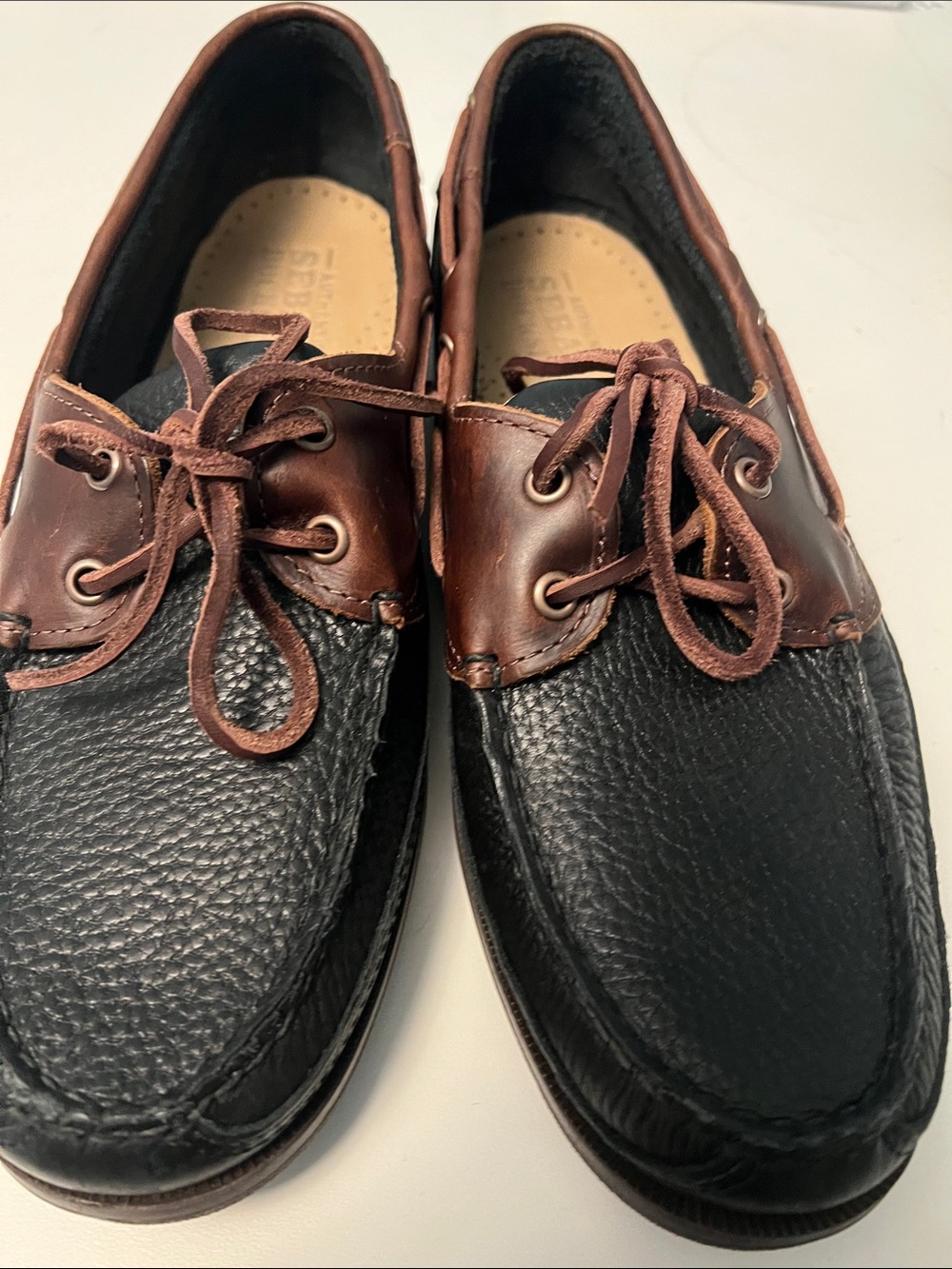 Title: Sebago Docksides Men’s Size 10M Black Brown Leather Boat Shoes